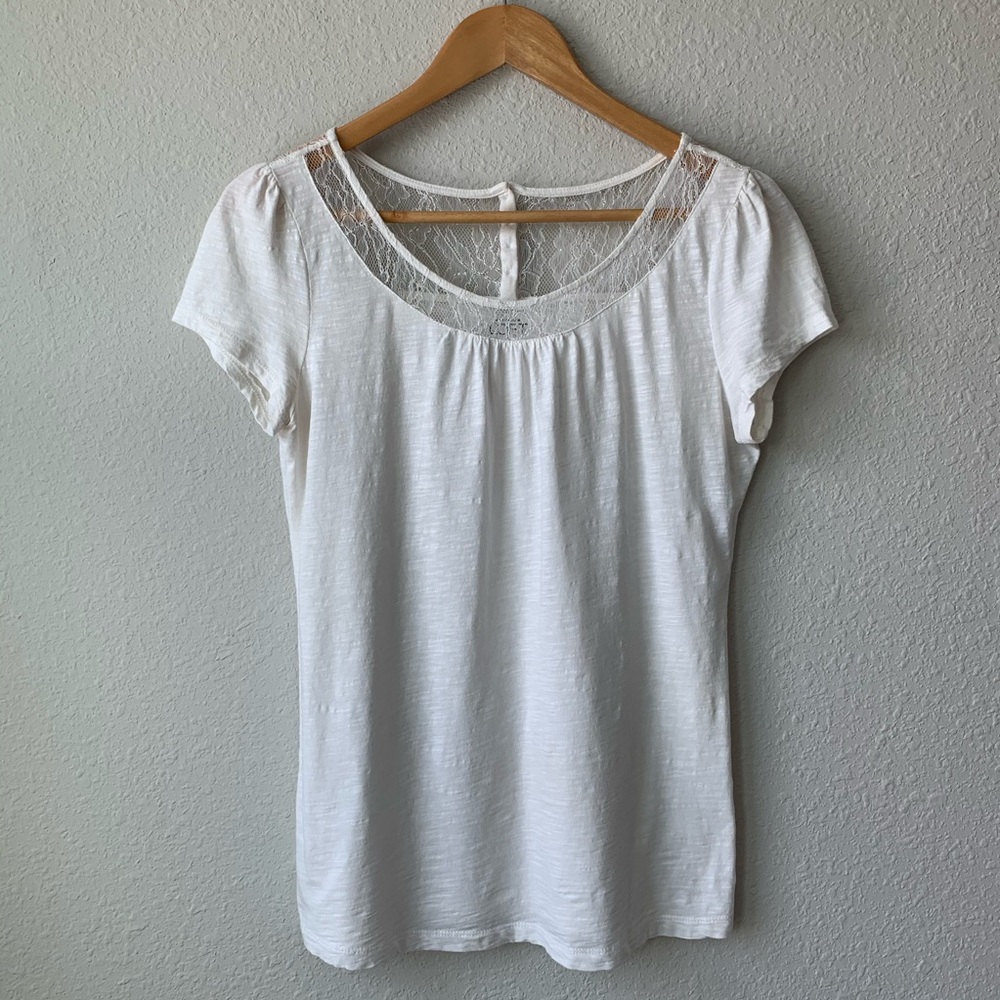 LOFT | White Top with Lace Accent